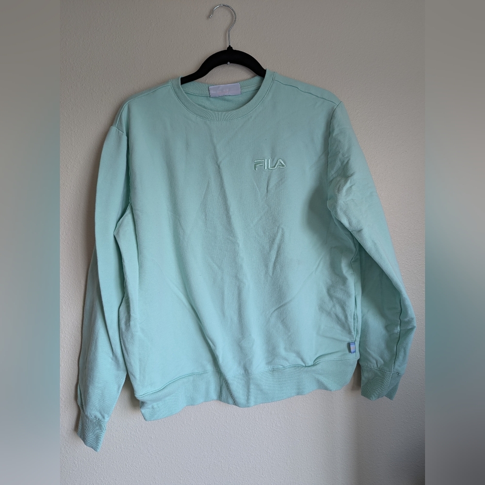 Fila Green Crewneck Sweatshirt with Ribbed Cuffs Size M